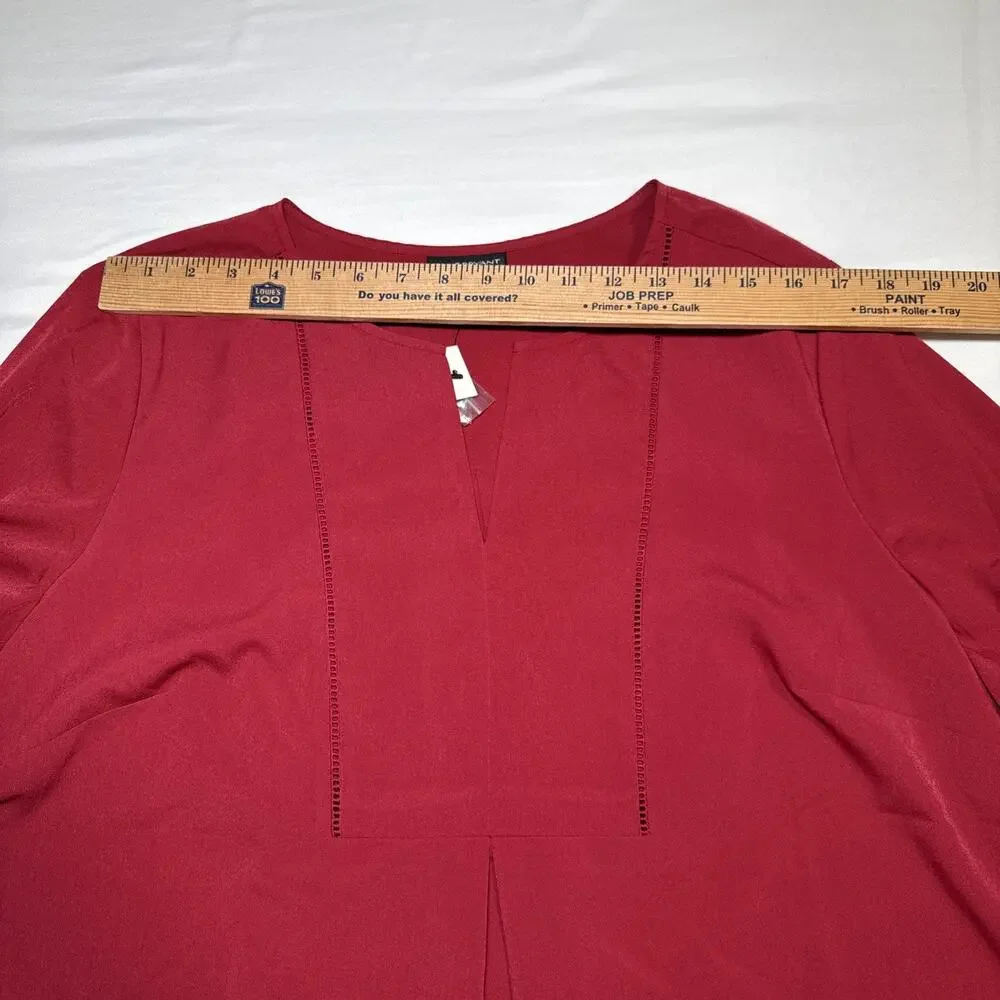 Lane Bryant Blouse Womens 18/20 Maroon Shirt Long Sleeve Embroidered Eyelet NWT